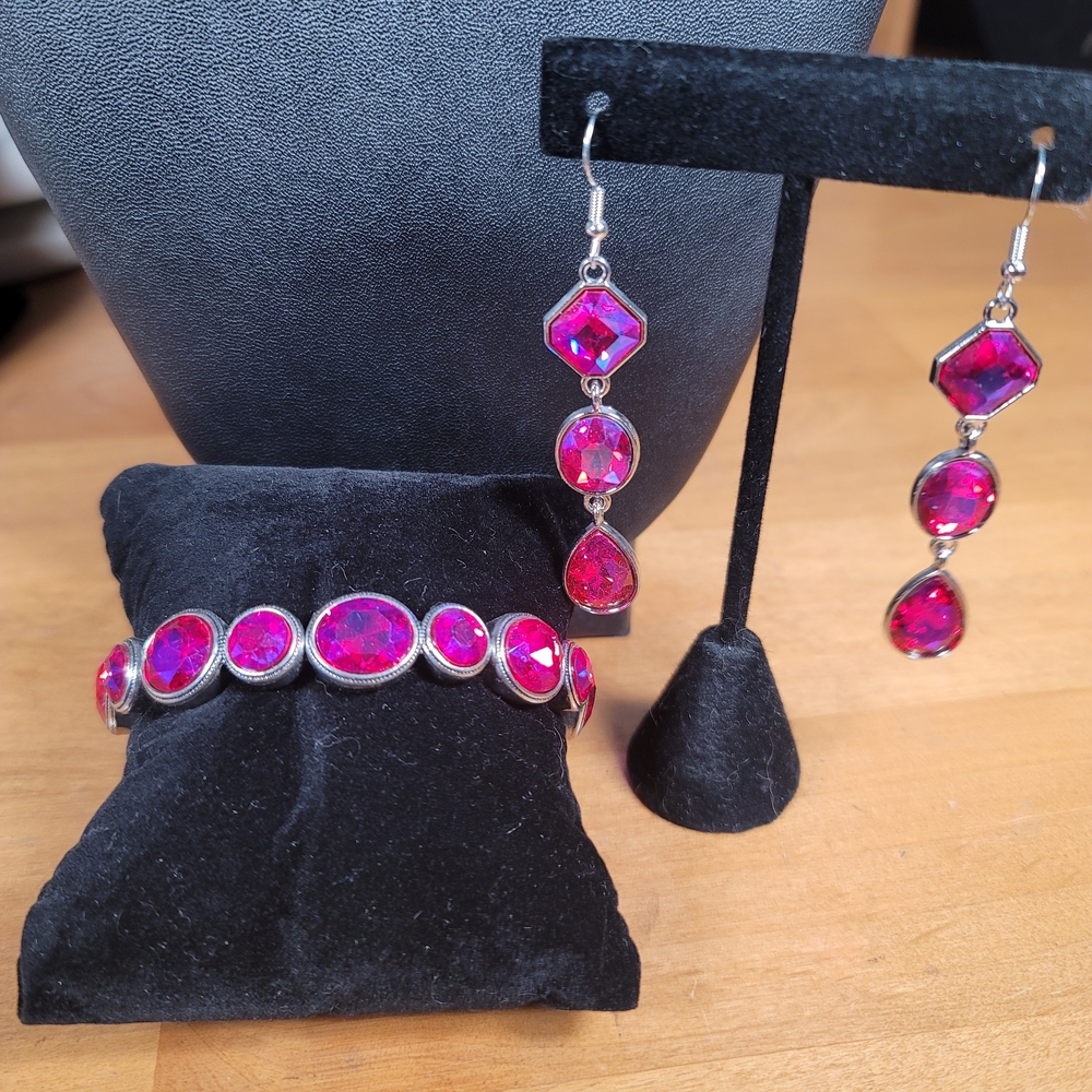 Paparazzi Silver and Vibrant Pink Earrings